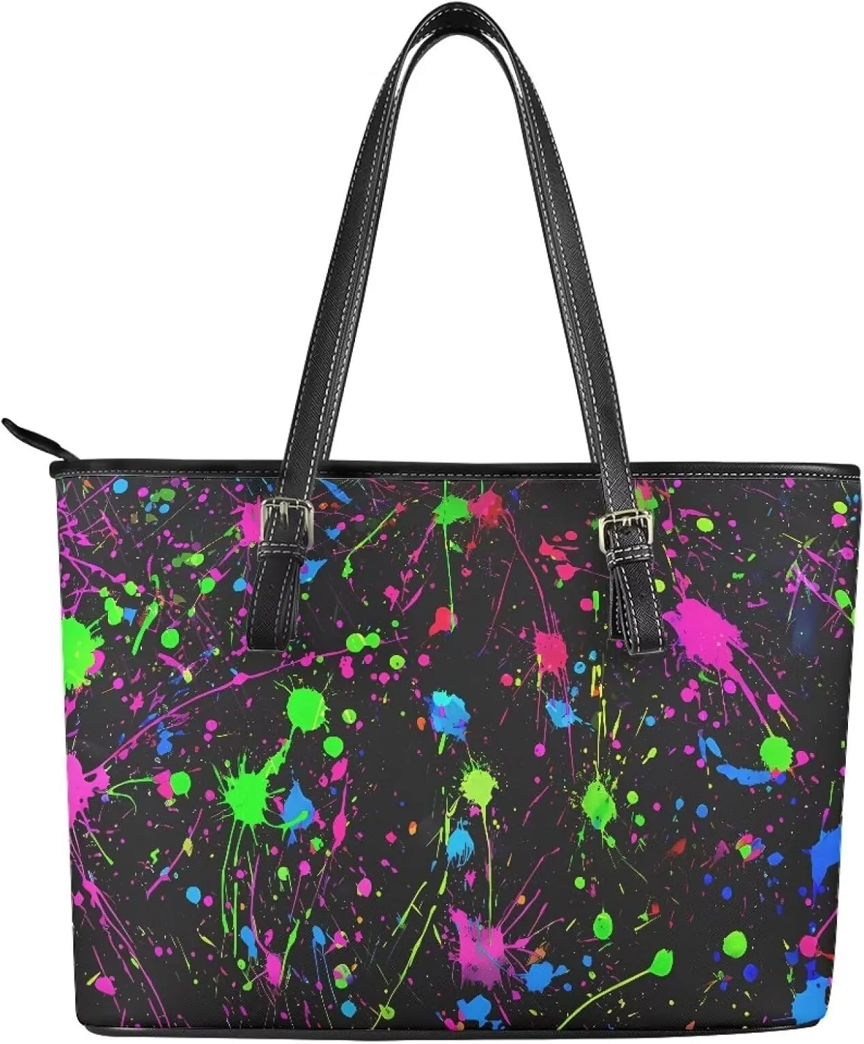 Soft Leather Tote Bag Purse for Women, Abstract Art Casual Zipper Summer Beach Tote Bags Large Travel Handbags