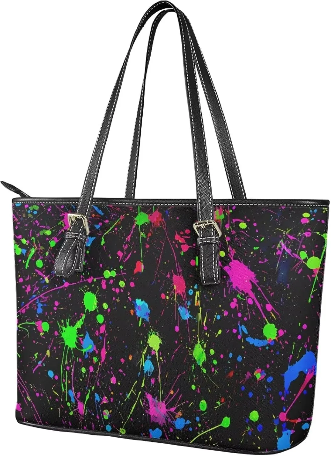Soft Leather Tote Bag Purse for Women, Abstract Art Casual Zipper Summer Beach Tote Bags Large Travel Handbags
