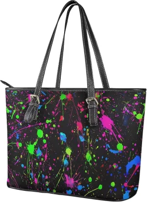 Soft Leather Tote Bag Purse for Women, Abstract Art Casual Zipper Summer Beach Tote Bags Large Travel Handbags