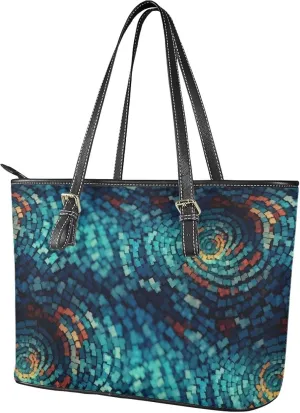 Soft Leather Tote Bag Purse for Women, Abstract Art Casual Zipper Summer Beach Tote Bags Large Travel Handbags