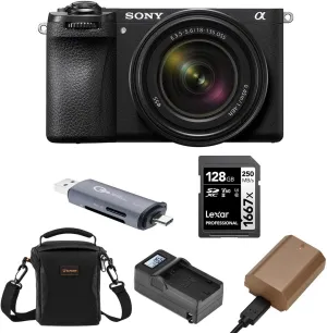 Sony Alpha a6700 Mirrorless Camera Body with E 18-135mm f/3.5-5.6 OSS Lens Bundle with Shoulder Bag, 128GB SD Card, Card Reader, Extra Battery, Charger