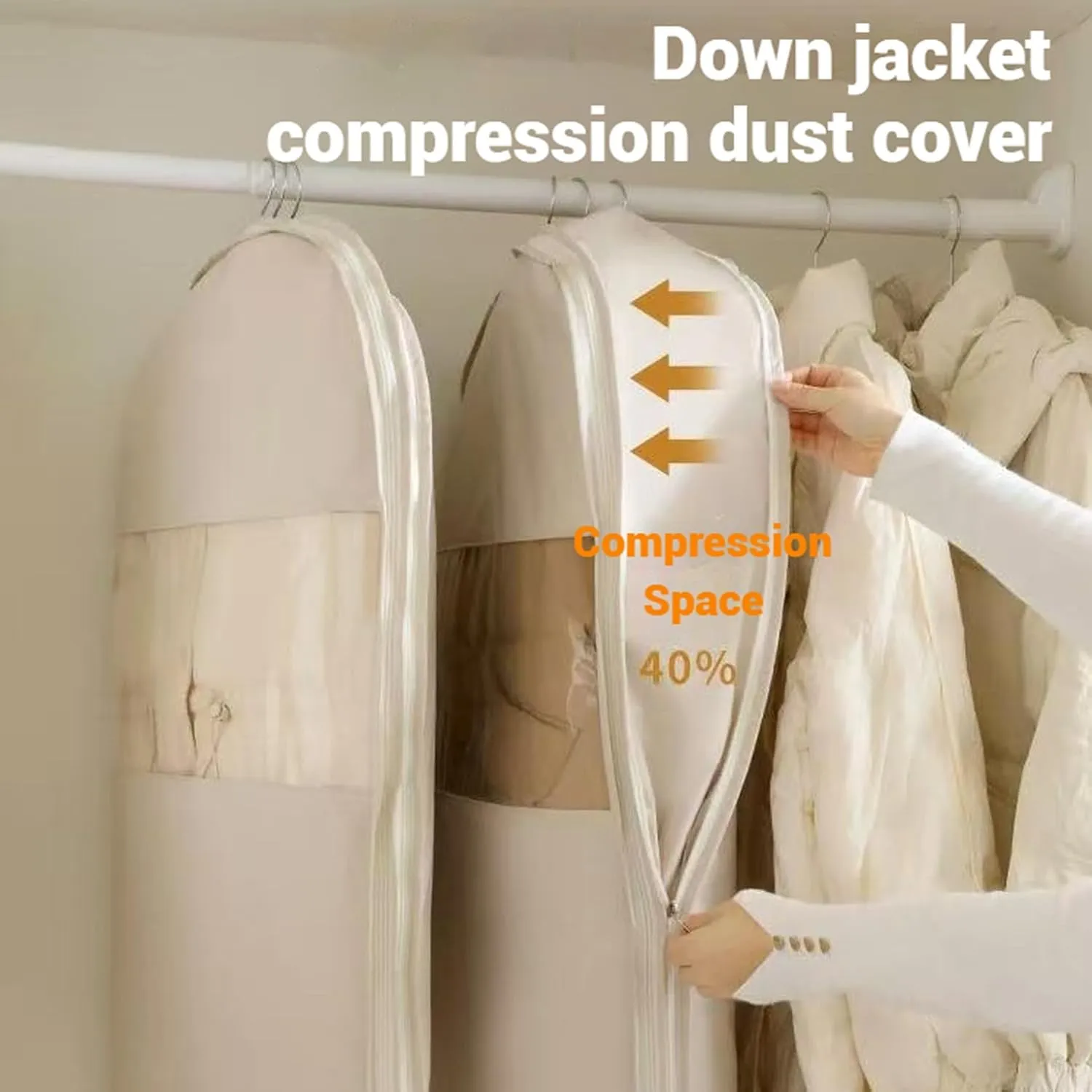 Space Saving Hanging Garment Bag, Hanging Garment Bag With Self Compression Zipper, Space Saver Closet Organizer, For Moving Or Storaging Clothes, For Down Coats, Jackets, Suits (pink,S)