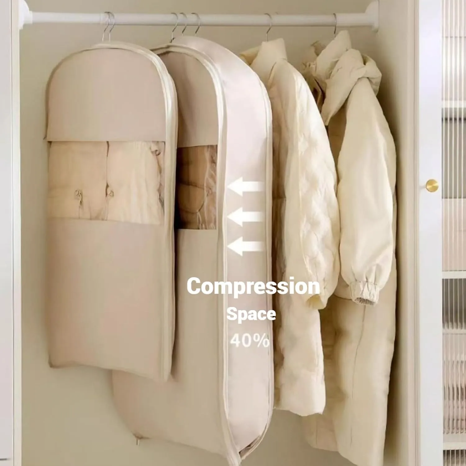 Space Saving Hanging Garment Bag, Hanging Garment Bag With Self Compression Zipper, Space Saver Closet Organizer, For Moving Or Storaging Clothes, For Down Coats, Jackets, Suits (pink,S)