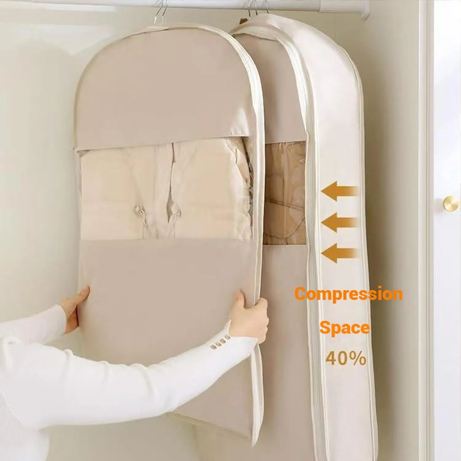 Space Saving Hanging Garment Bag, Hanging Garment Bag With Self Compression Zipper, Space Saver Closet Organizer, For Moving Or Storaging Clothes, For Down Coats, Jackets, Suits (pink,S)