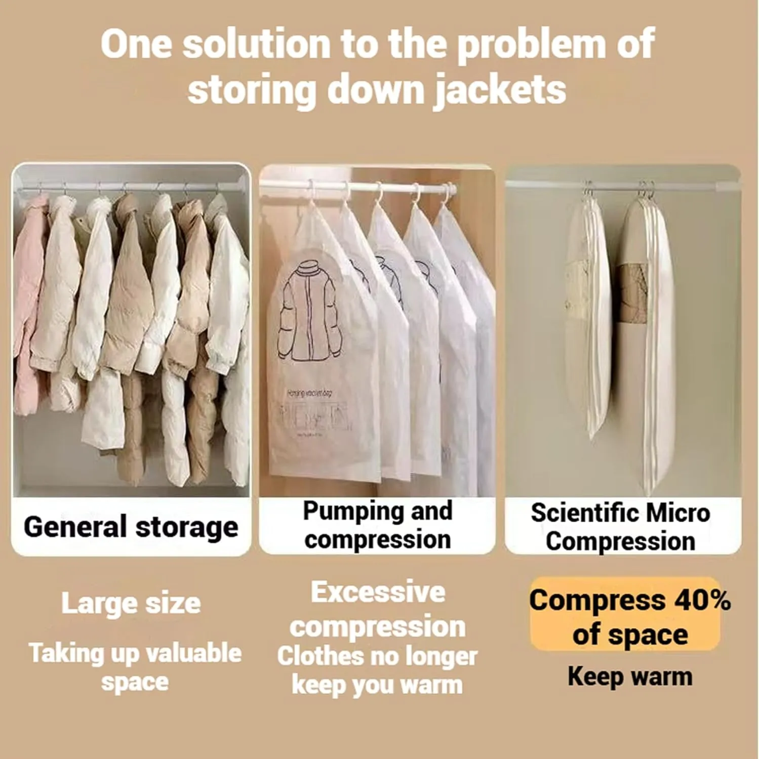Space Saving Hanging Garment Bag, Hanging Garment Bag With Self Compression Zipper, Space Saver Closet Organizer, For Moving Or Storaging Clothes, For Down Coats, Jackets, Suits (pink,S)