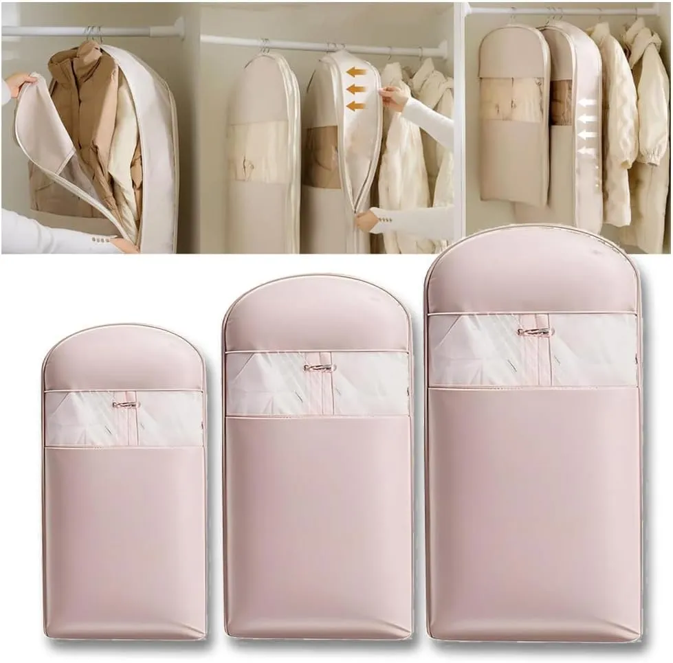 Space Saving Hanging Garment Bag, Hanging Garment Bag With Self Compression Zipper, Space Saver Closet Organizer, For Moving Or Storaging Clothes, For Down Coats, Jackets, Suits (pink,S)