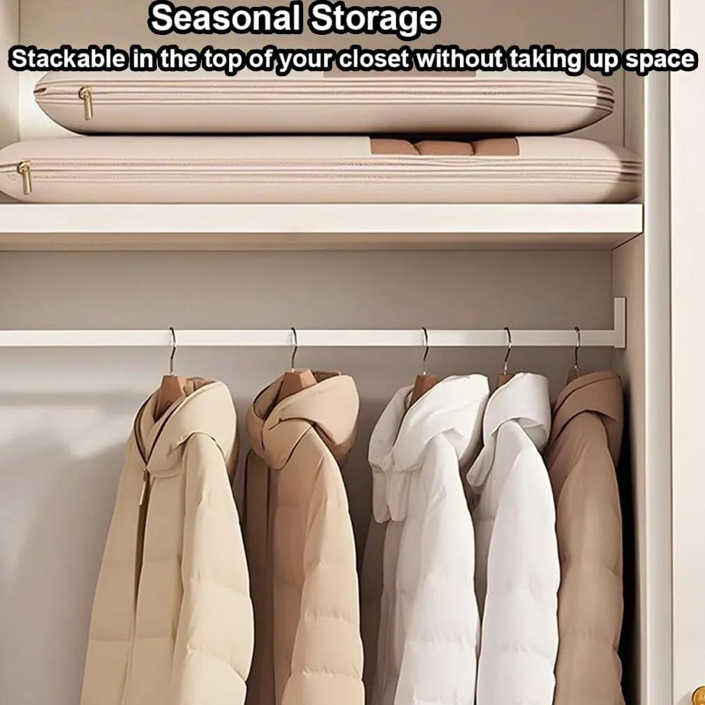Space Saving Hanging Garment Bag Protector with Self Compression Zipper, Closet Space Saver Storage and Organizer Bags for Clothes, Travel Dust Cover Clothes Bag for down Coat(Pink,S L)