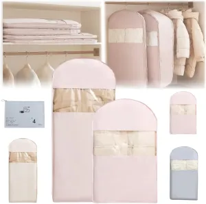 Space Saving Hanging Garment Bag Protector with Self Compression Zipper, Closet Space Saver Storage and Organizer Bags for Clothes, Travel Dust Cover Clothes Bag for down Coat(Pink,S L)