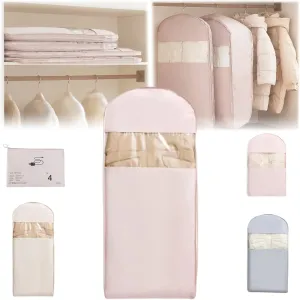 Space Saving Hanging Garment Bag Protector with Self Compression Zipper, Space Saver Closet Organizers and Storage Bags for Clothes, Travel Dust Cover Clothes Bags for Down Coat(Pink,Large)