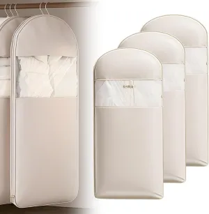 Space Saving Hanging Garment Bag with Self Compression Zipper, 2025 New Lightweight Clothes Dust Cover Storage Bag, Multifunctional Wardrobe Organizer for Travelers (Beige, Large)