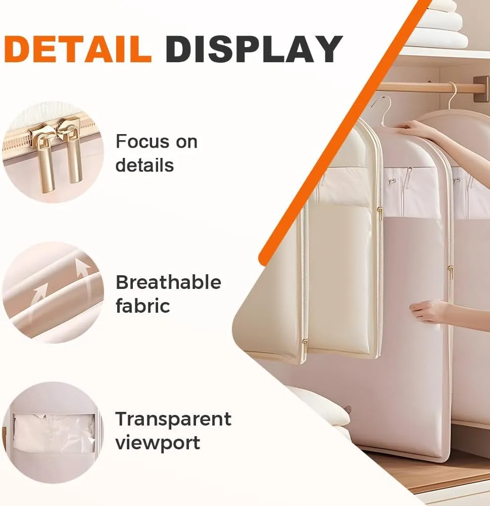 Space Saving Hanging Garment Bag with Self Compression Zipper, 2025 New Lightweight Clothes Dust Cover Storage Bag, Multifunctional Wardrobe Organizer for Travelers (Beige, Large)