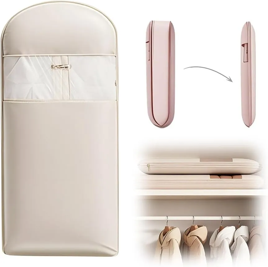 Space Saving Hanging Garment Bag with Self Compression Zipper, 2025 New Space Saver Closet Organizers, Down Coat Compression Dust Cover for Closet Storage (Beige, L)