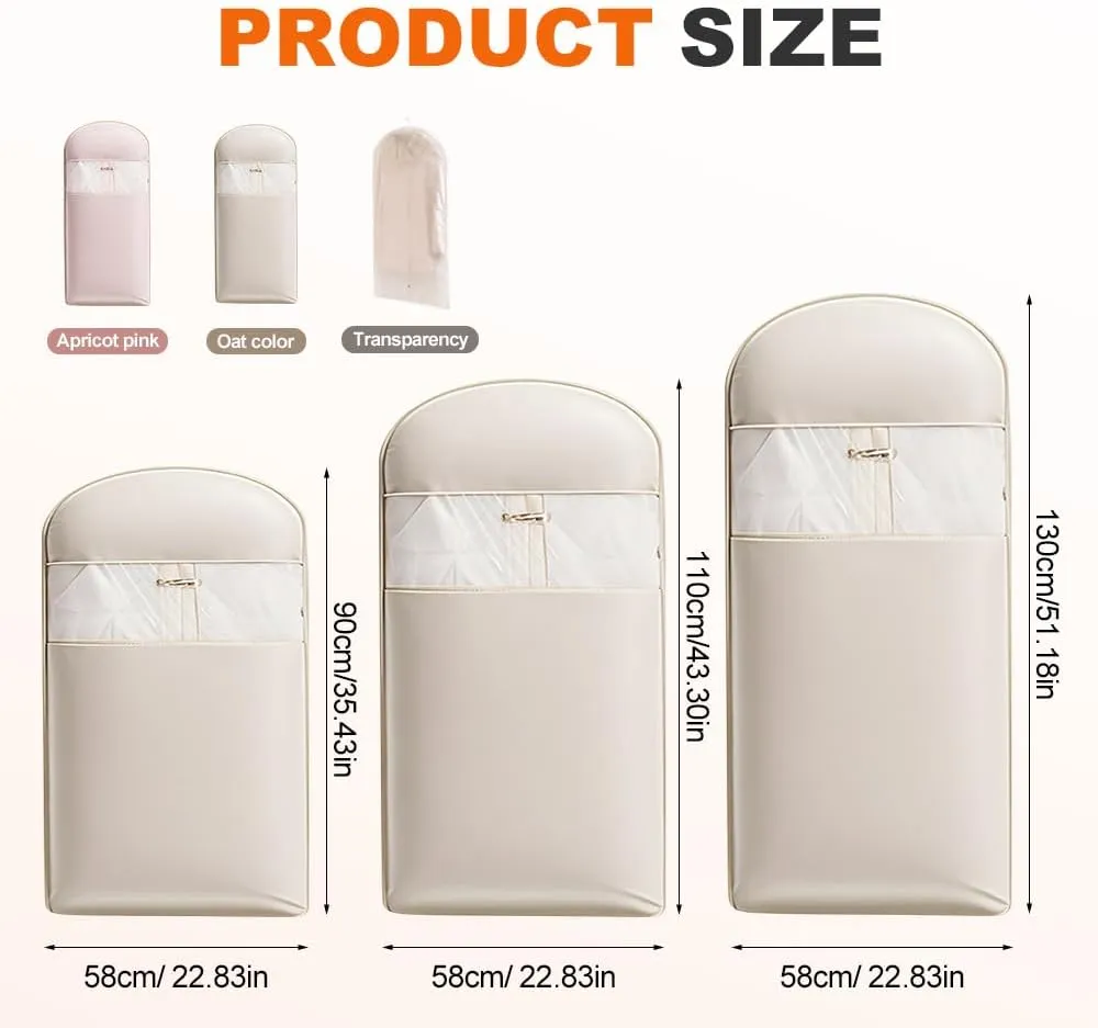 Space Saving Hanging Garment Bag with Self Compression Zipper, 2025 New Space Saver Closet Organizers, Down Coat Compression Dust Cover for Closet Storage (Beige, S M L)