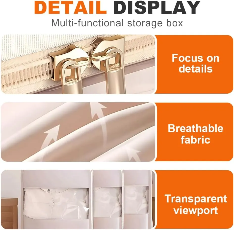 Space Saving Hanging Garment Bag with Self Compression Zipper, 2025 New Space Saver Closet Organizers, Down Coat Compression Dust Cover for Closet Storage (Beige, S M L)