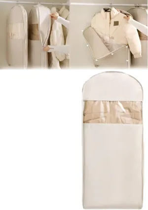 Space Saving Hanging Garment Bag with Self Compression Zipper, 2025 New Space Saving Hanging Protector, Space Saver Closet Organizers,Dust Cover Clothes Bags for down Coat (Beige, Large)