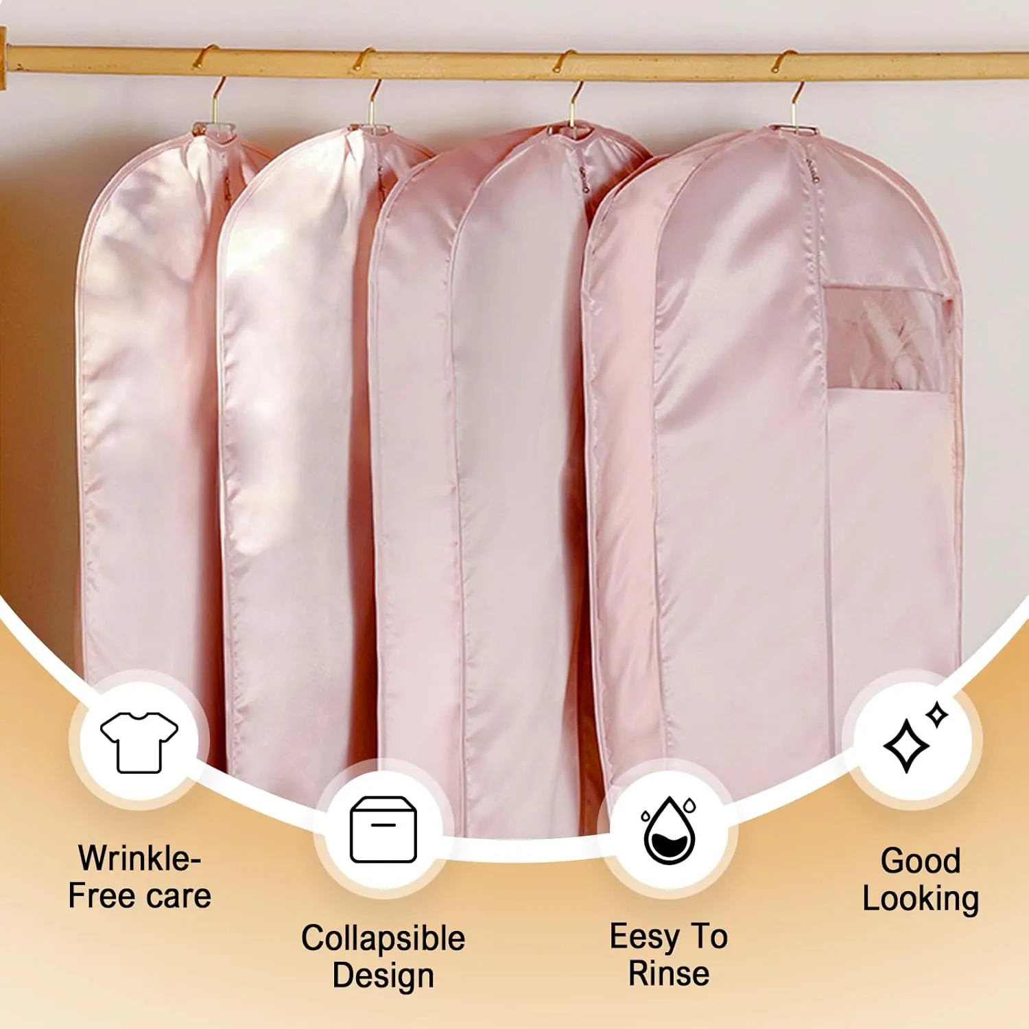 Space Saving Hanging Garment Bag with Self Compression Zipper, 2025 Upgraded Dust Cover Clothes Bags for Down Coat, Space Saver Closet Organizers, Dustproof Clothes Storage (Beige, Large)