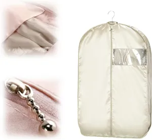 Space Saving Hanging Garment Bag with Self Compression Zipper, 2025 Upgraded Dust Cover Clothes Bags for Down Coat, Space Saver Closet Organizers, Dustproof Clothes Storage (Beige, Large)
