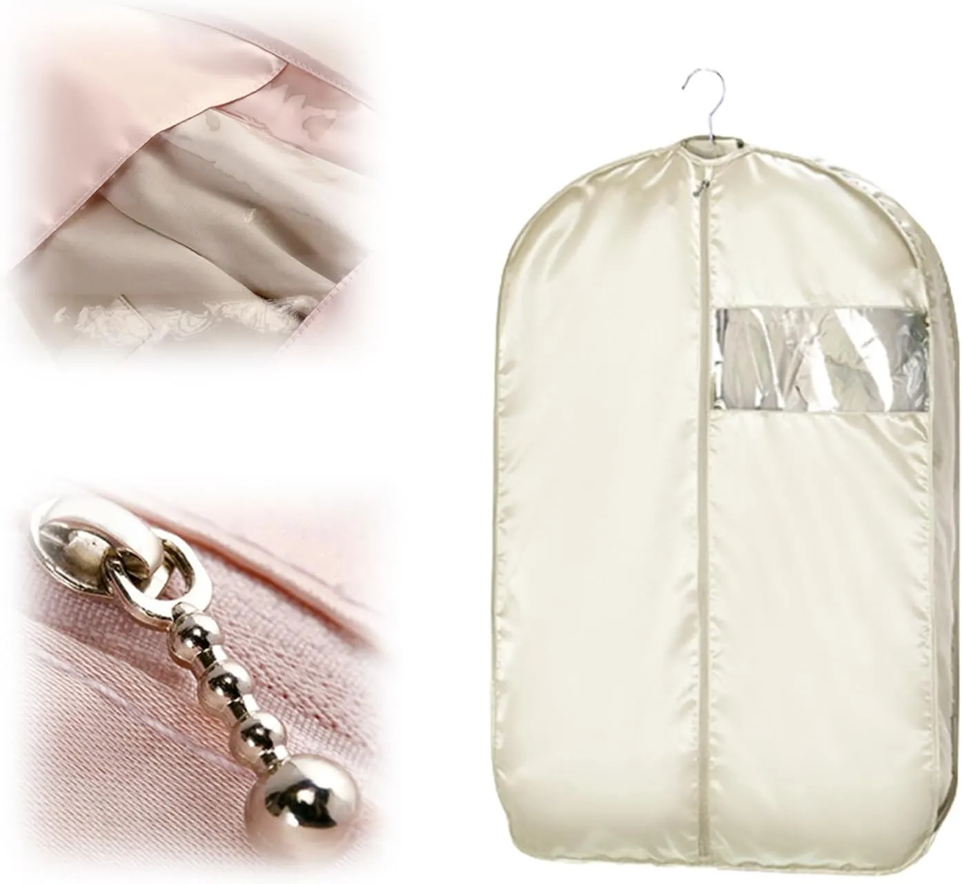 Space Saving Hanging Garment Bag with Self Compression Zipper, 2025 Upgraded Dust Cover Clothes Bags for Down Coat, Space Saver Closet Organizers, Dustproof Clothes Storage (Beige, Large)