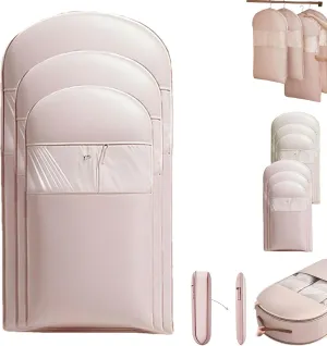 Space Saving Hanging Garment Bag With Self Compression Zipper, 90/110/130cm New Space Saver Closet Organizers, Hanging Dust Cover For Compression Garment And Clothes Storage (3pc-2,M L XL)