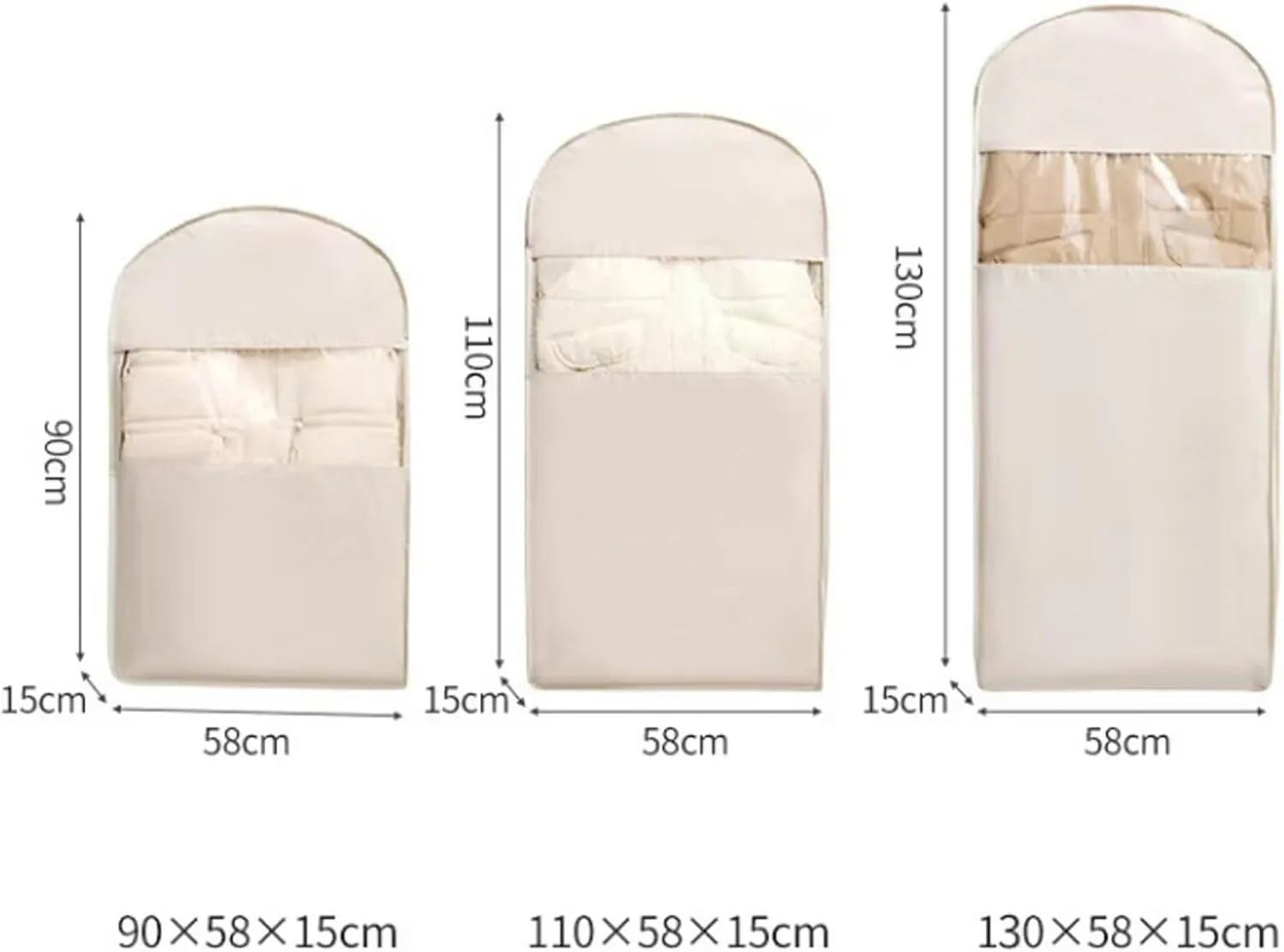 Space Saving Hanging Garment Bag With Self Compression Zipper, 90/110/130cm New Space Saver Closet Organizers, Hanging Dust Cover For Compression Garment And Clothes Storage (3pc-2,M L XL)