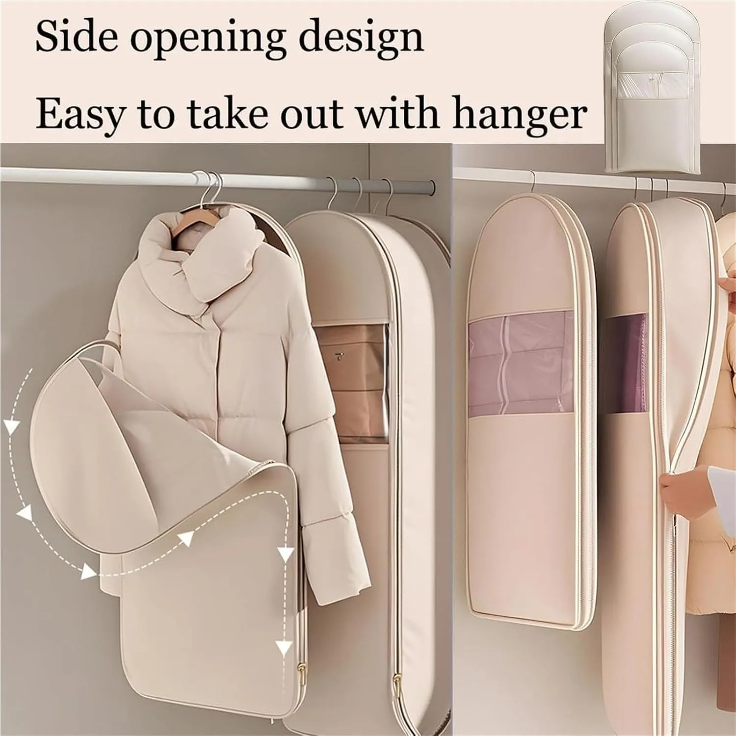 Space Saving Hanging Garment Bag With Self Compression Zipper, 90/110/130cm New Space Saver Closet Organizers, Hanging Dust Cover For Compression Garment And Clothes Storage (3pc-2,M L XL)