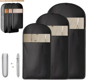 Space Saving Hanging Garment Bag with Self Compression Zipper, Compression Garment Bags for Hanging Clothes Travel, Space Saving Garment Bags for Down Coat (Black,3Pcs(M L XL))