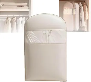 Space Saving Hanging Garment Bag with Self Compression Zipper, Dust Cover Clothes Bags for Down Coat, 2025 New Space Saving Hanging Protector, Protects Clothes From Wrinkles (Beige Extra Large)