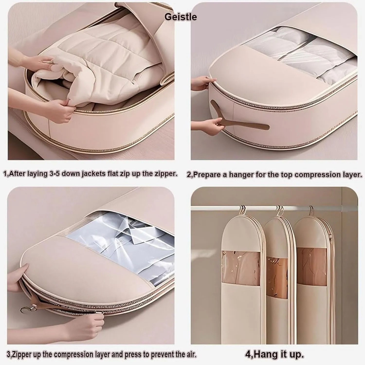 Space Saving Hanging Garment Bag With Self Compression Zipper, Dust Cover Clothes Bags For Down Coat, Hanging Luggage Garment Bag, For Coats, Down Jackets, Suits, Skirts, Neatly Hanging (pink,M)