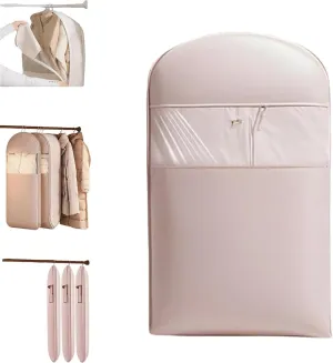 Space Saving Hanging Garment Bag With Self Compression Zipper, Dust Cover Clothes Bags For Down Coat, Hanging Luggage Garment Bag, For Coats, Down Jackets, Suits, Skirts, Neatly Hanging (pink,M)