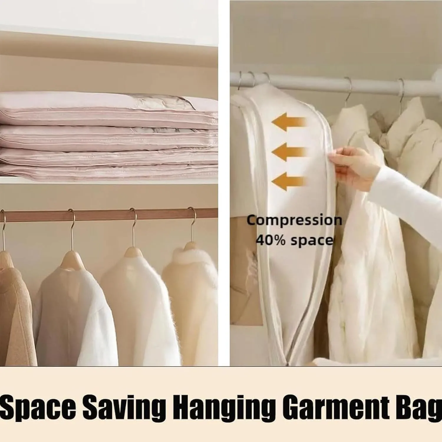 Space Saving Hanging Garment Bag With Self Compression Zipper, Dust Cover Clothes Bags For Down Coat, Hanging Luggage Garment Bag, For Coats, Down Jackets, Suits, Skirts, Neatly Hanging (pink,M)