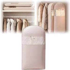 Space Saving Hanging Garment Bag with Self Compression Zipper, Dust Cover Clothes Bags for Down Coat, New Space Saver Closet Organizers, for Closet Storage (Pink,XL)