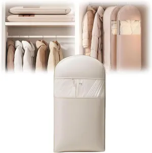 Space Saving Hanging Garment Bag with Self Compression Zipper, Dust Cover Clothes Bags for Down Coat, New Space Saver Closet Organizers, for Closet Storage (White,M)