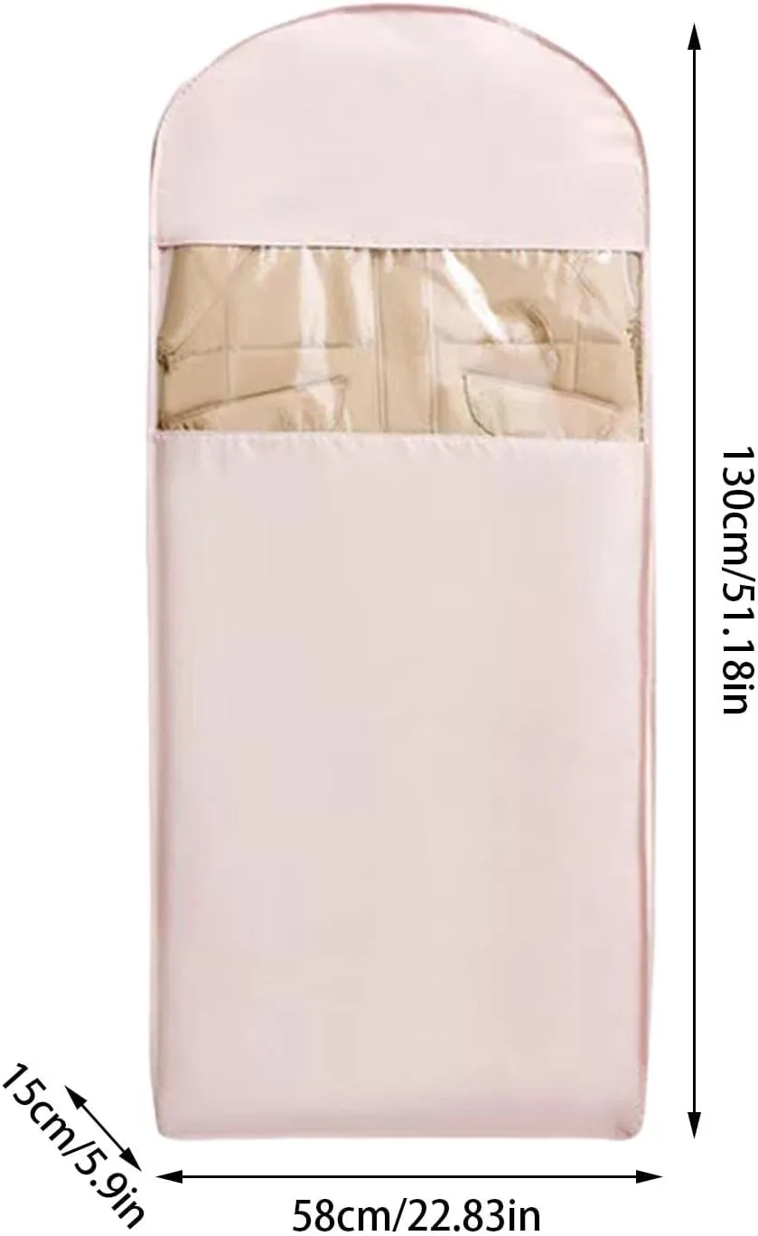 Space Saving Hanging Garment Bag with Self Compression Zipper, Dust Cover Clothes Bags for Down Coat,Space Saver Closet Organizers, for Closet Storage (Beige, L)