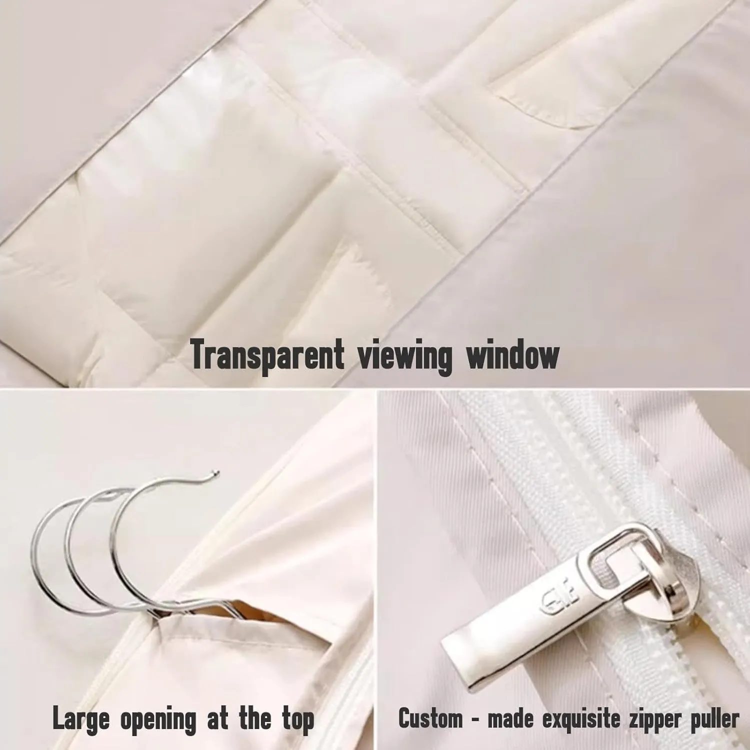 Space Saving Hanging Garment Bag with Self Compression Zipper, Dust Cover Clothes Bags for Down Coat,Space Saver Closet Organizers, for Closet Storage (Beige, L)