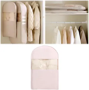 Space Saving Hanging Garment Bag with Self Compression Zipper, Dust Cover Clothes Bags for Down Coat,Space Saver Closet Organizers, for Closet Storage (Pink, S)