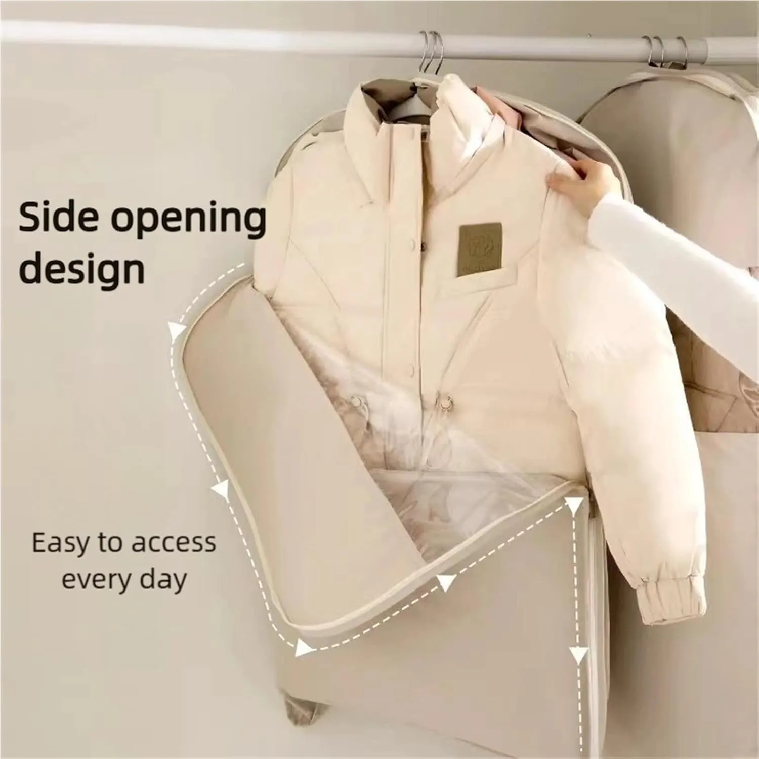 Space Saving Hanging Garment Bag with Self Compression Zipper, Dust Cover Clothes Bags for Down, Space Saver Dust Cover Closet Organizers for Closet Storage (Pink, Medium)