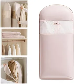 Space Saving Hanging Garment Bag with Self Compression Zipper, Dust Cover Clothes Bags for Down, Space Saver Dust Cover Closet Organizers for Closet Storage (Pink, Medium)