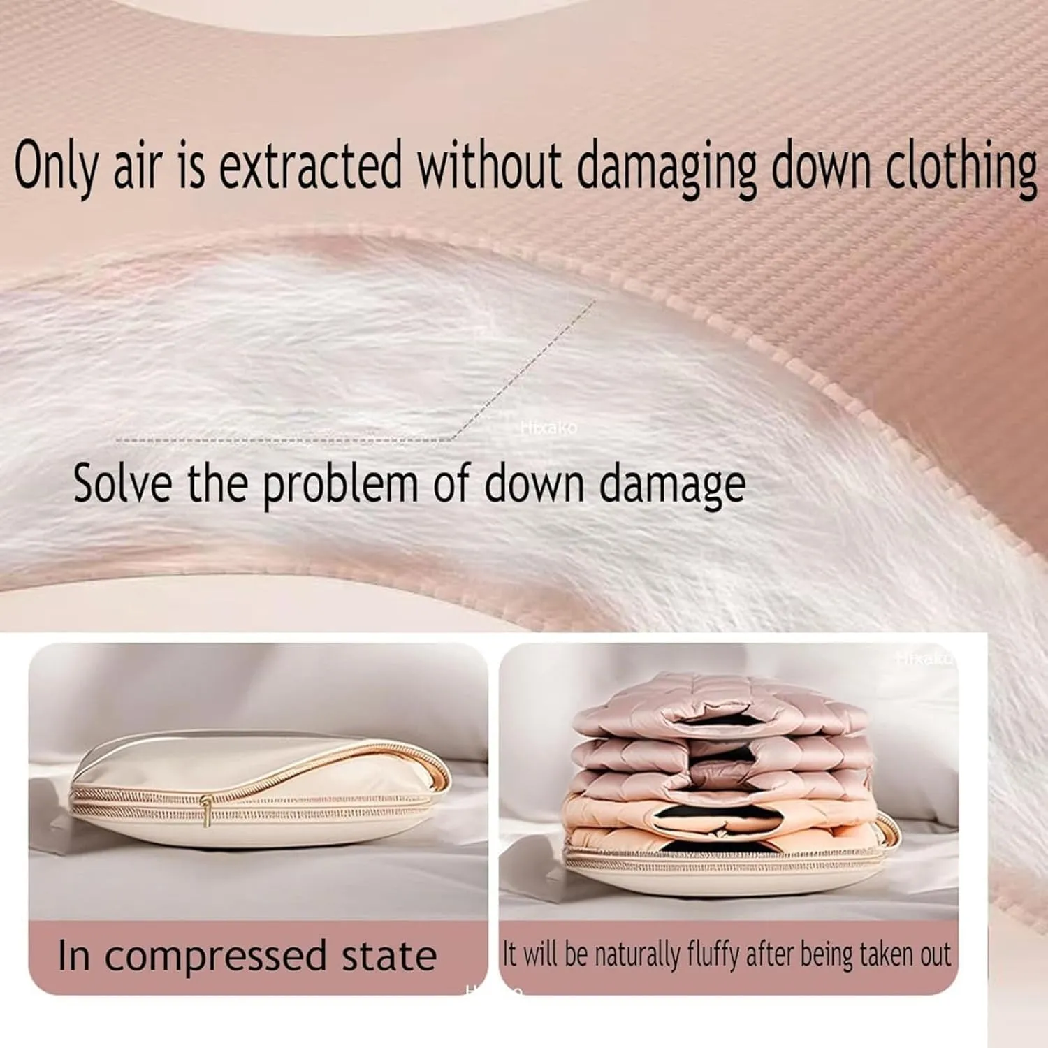 Space Saving Hanging Garment Bag with Self Compression Zipper, Dustproof Clothes Cover,Closet Organizer for Down Jacket & Winter Coats (Oatmeal,Small)
