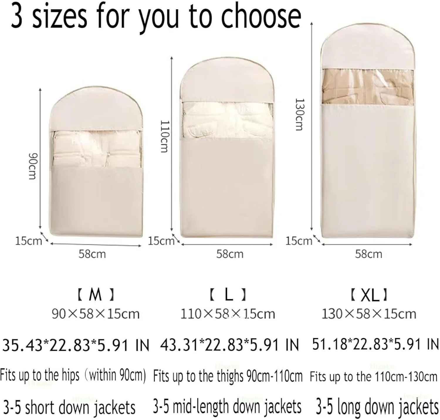 Space Saving Hanging Garment Bag with Self Compression Zipper, Dustproof Clothes Cover,Closet Organizer for Down Jacket & Winter Coats (Oatmeal,Small)