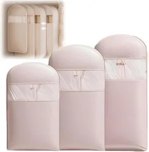 Space Saving Hanging Garment Bag with Self Compression Zipper, Extendable Dust Cover Hanging Garment Bag for Closet Storage, Travel Organizer for Down Coat Suit (Pink, 3PCS)