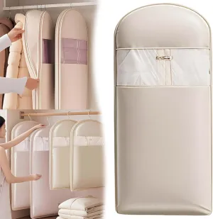 Space Saving Hanging Garment Bag with Self Compression Zipper, Garment Bags For Travel - Space Saver Closet Organizers, Dust Cover Clothes Bags for Down Coat (Beige, XL)