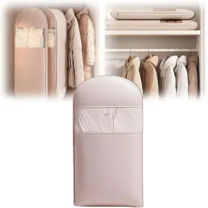 Space Saving Hanging Garment Bag with Self Compression Zipper Hanger Dust Cover Clothes Bags for down Coat Storage Hanging Clothes (PINK, M)