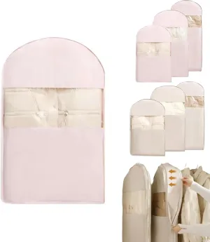 Space Saving Hanging Garment Bag with Self Compression Zipper, Heavy Duty Space Saver Closet Organizer Dust Cover for Down Coats Winter Jackets,Ultra Slim Storage Clothes Bags for Wardrobe (Pink S)