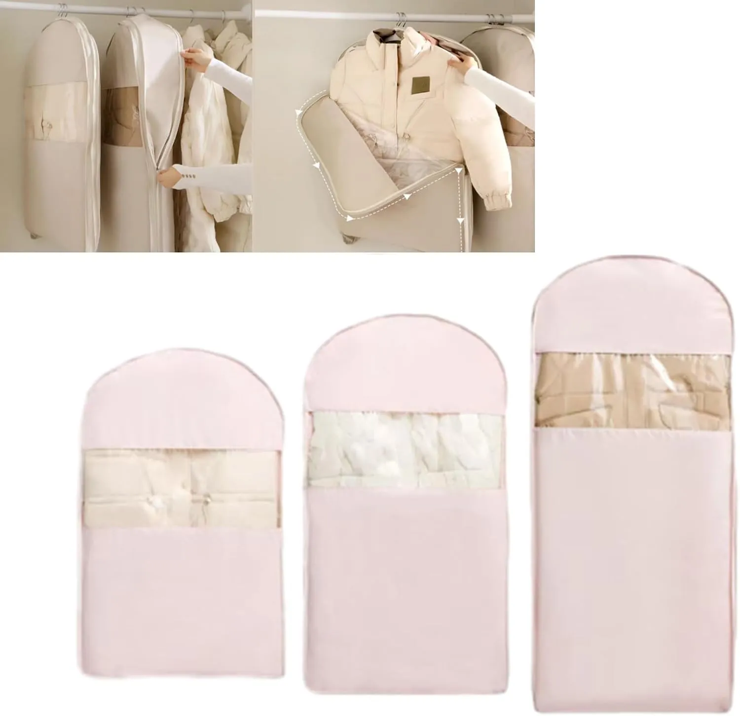 Space Saving Hanging Garment Bag with Self Compression Zipper, Otherwise Garment Bag, 2025 New Space Saving Hanging Protector, Space Saver Closet Organizers (Pink, ALL)