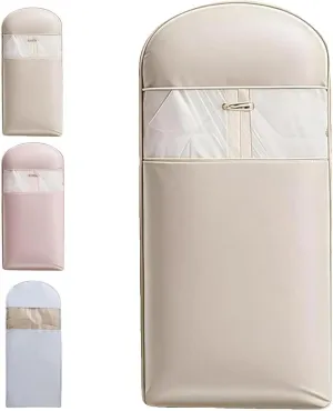 Space Saving Hanging Garment Bag with Self Compression Zipper, Otherwise Garment Bags for Travel Hanging Clothes, Closet Organizers, Dust Cover Clothes Storage Bags for Down Coat(Beige,Medium)