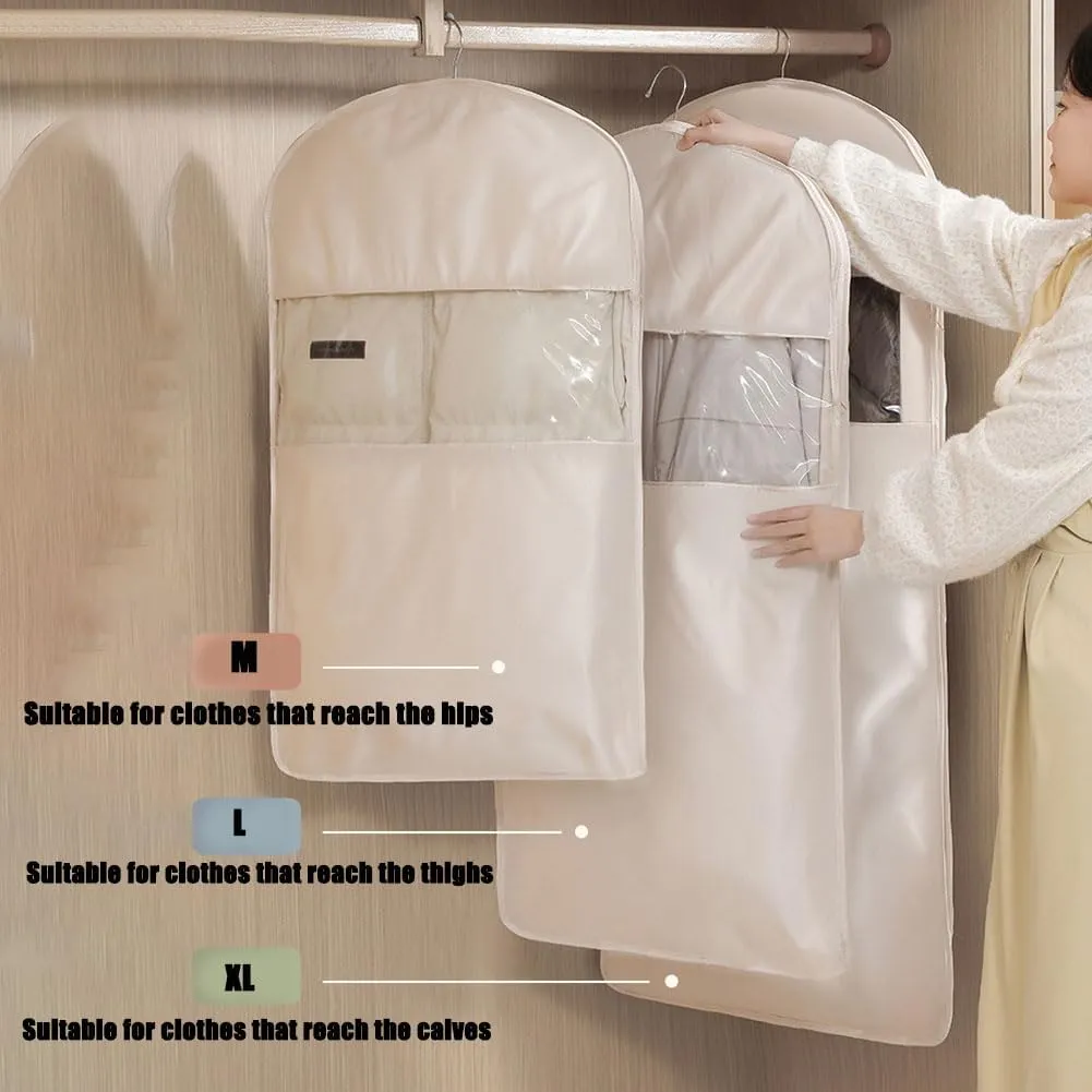 Space Saving Hanging Garment Bag with Self Compression Zipper, Otherwisie 2025 New Space Saving Hanging Protector, Dust Cover Clothes Bags for down Coat, Transparent Visibility (Pink, M)