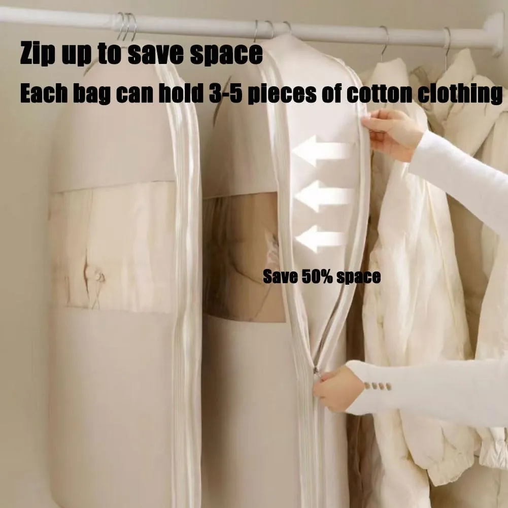 Space Saving Hanging Garment Bag with Self Compression Zipper, Otherwisie 2025 New Space Saving Hanging Protector, Dust Cover Clothes Bags for down Coat, Transparent Visibility (Pink, M)