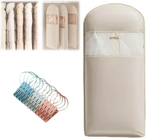Space Saving Hanging Garment Bag with Self Compression Zipper, Otherwisie 2025 Space Saving Hanging Garment Bag, Dust Cover Clothes Bags for Down Coat, Transparent Visibility (Beige, XL)