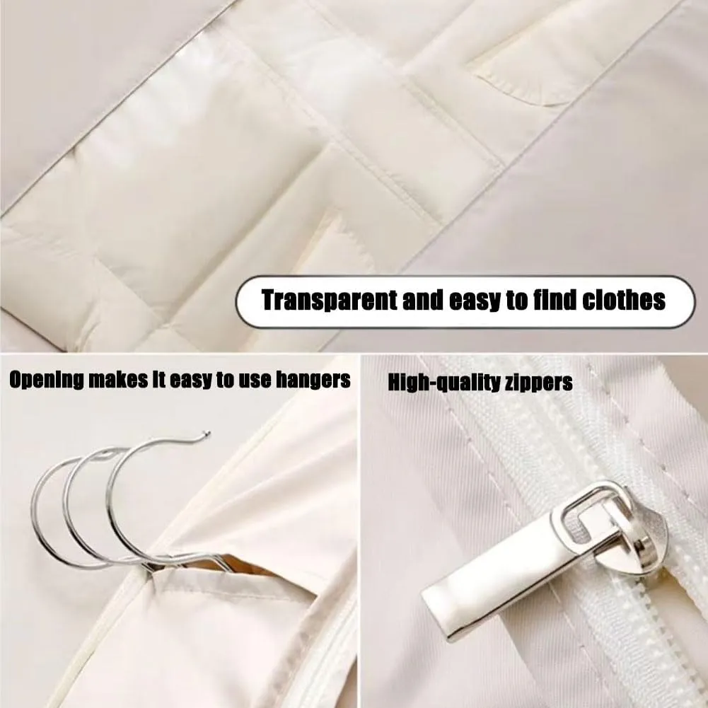 Space Saving Hanging Garment Bag with Self Compression Zipper, Otherwisie 2025 Space Saving Hanging Garment Bag, Dust Cover Clothes Bags for Down Coat, Transparent Visibility (Gray, M)