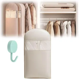 Space Saving Hanging Garment Bag with Self Compression Zipper, Otherwisie Space Saver Hanging Garment Bags, Dust Cover Clothes Bags Travel Organizer for down Coat Suit (beige, M)